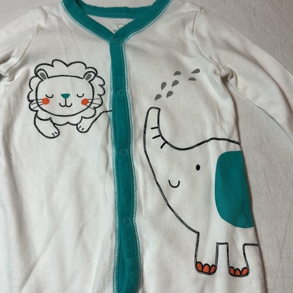 Koala Baby - White and Teal Kids One Piece Sleeper with Elephant and Lion Design - Picture 2 of 3